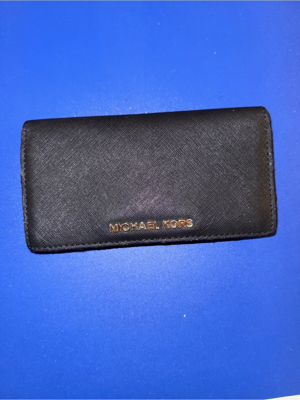 Michael Kors Black Leather Card Holder with Gold Logo Accent